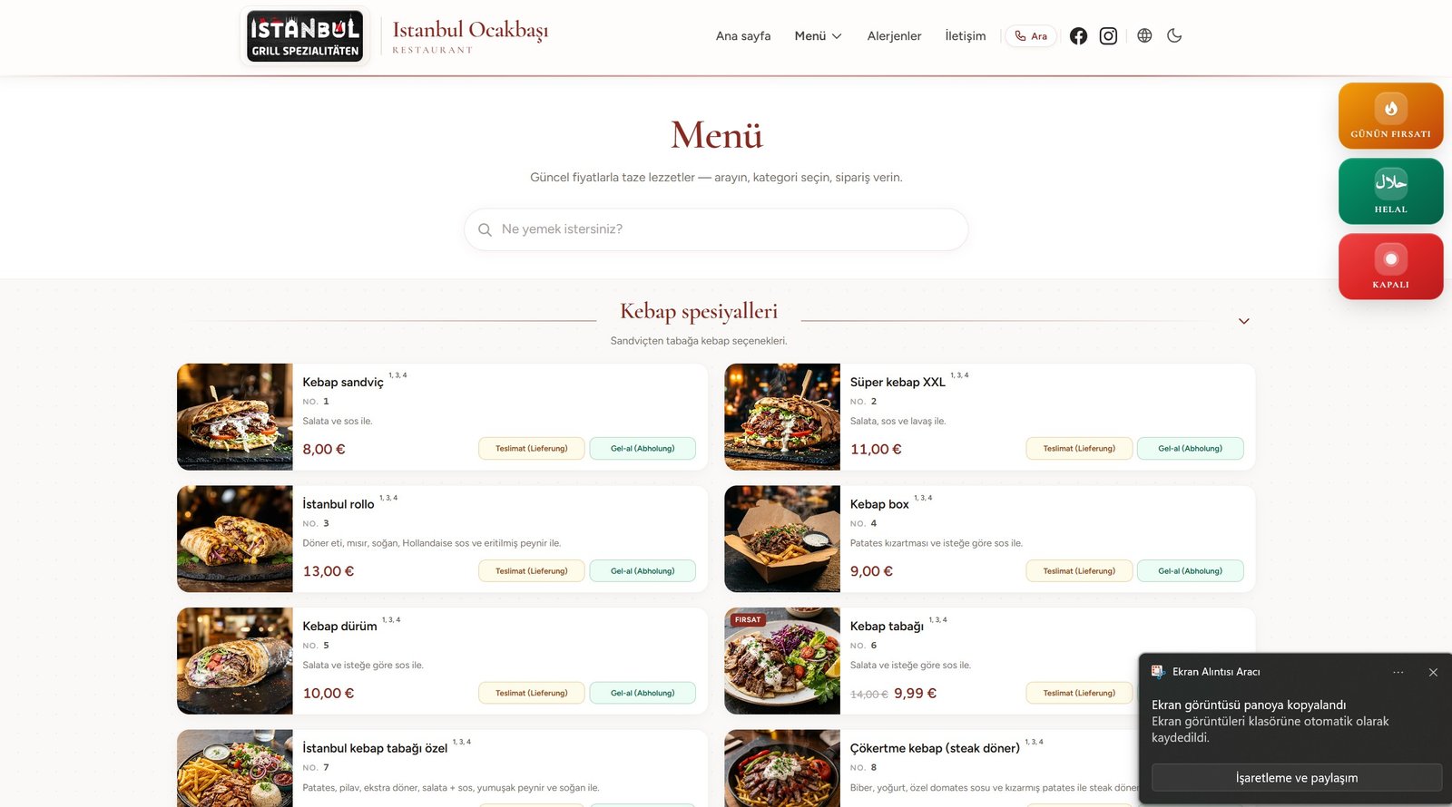 Restaurant Dijital Menü